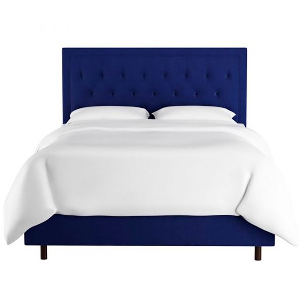 Кровать двуспальная 180х200 синяя с каретной стяжкой Alix Blue