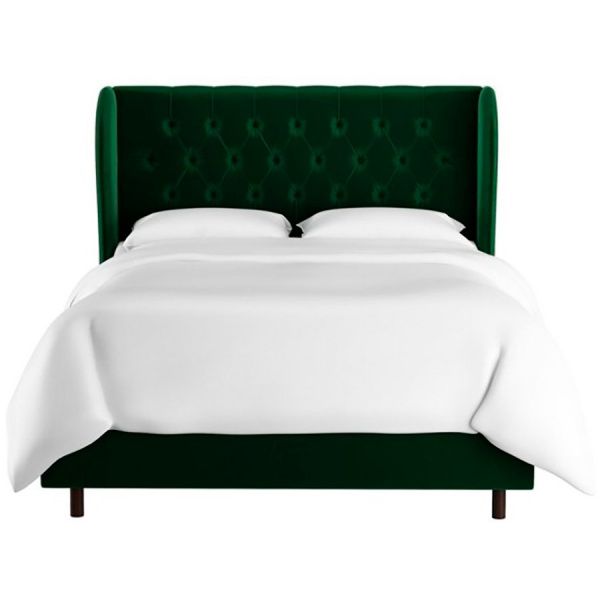Кровать двуспальная с мягким изголовьем 180х200 см зеленая Reed Wingback Emerald Velvet