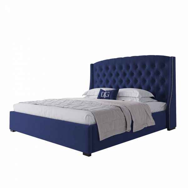 Кровать двуспальная с мягким изголовьем 180х200 см синяя Hugo