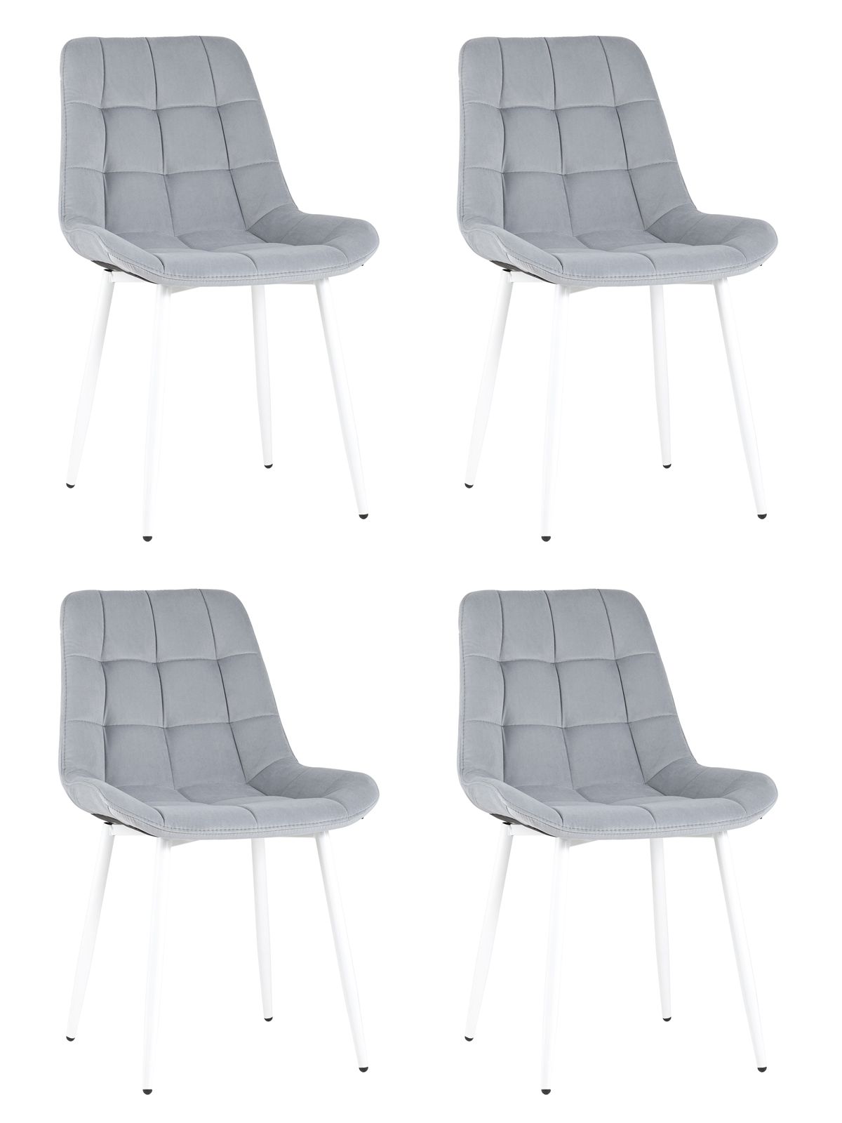 Комплект из четырех стульев Флекс велюр светло-серый белые ножки из металла