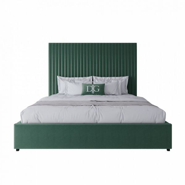 Кровать двуспальная с мягким изголовьем 180х200 см зеленый лес Mora