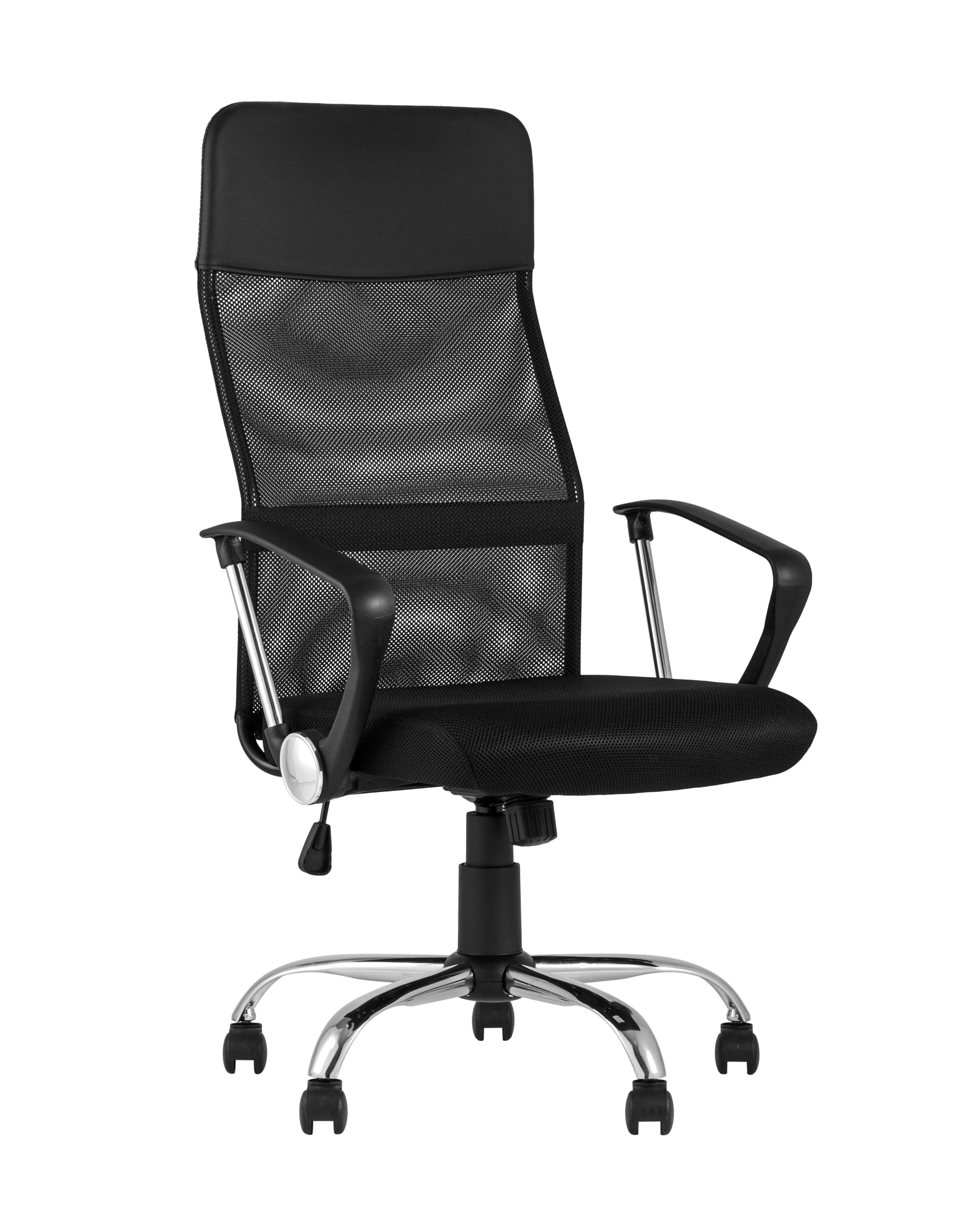 Компьютерное кресло TopChairs Benefit офисное черное, обивка из сочетания экокожи, сетки и текстиля, механизм качани