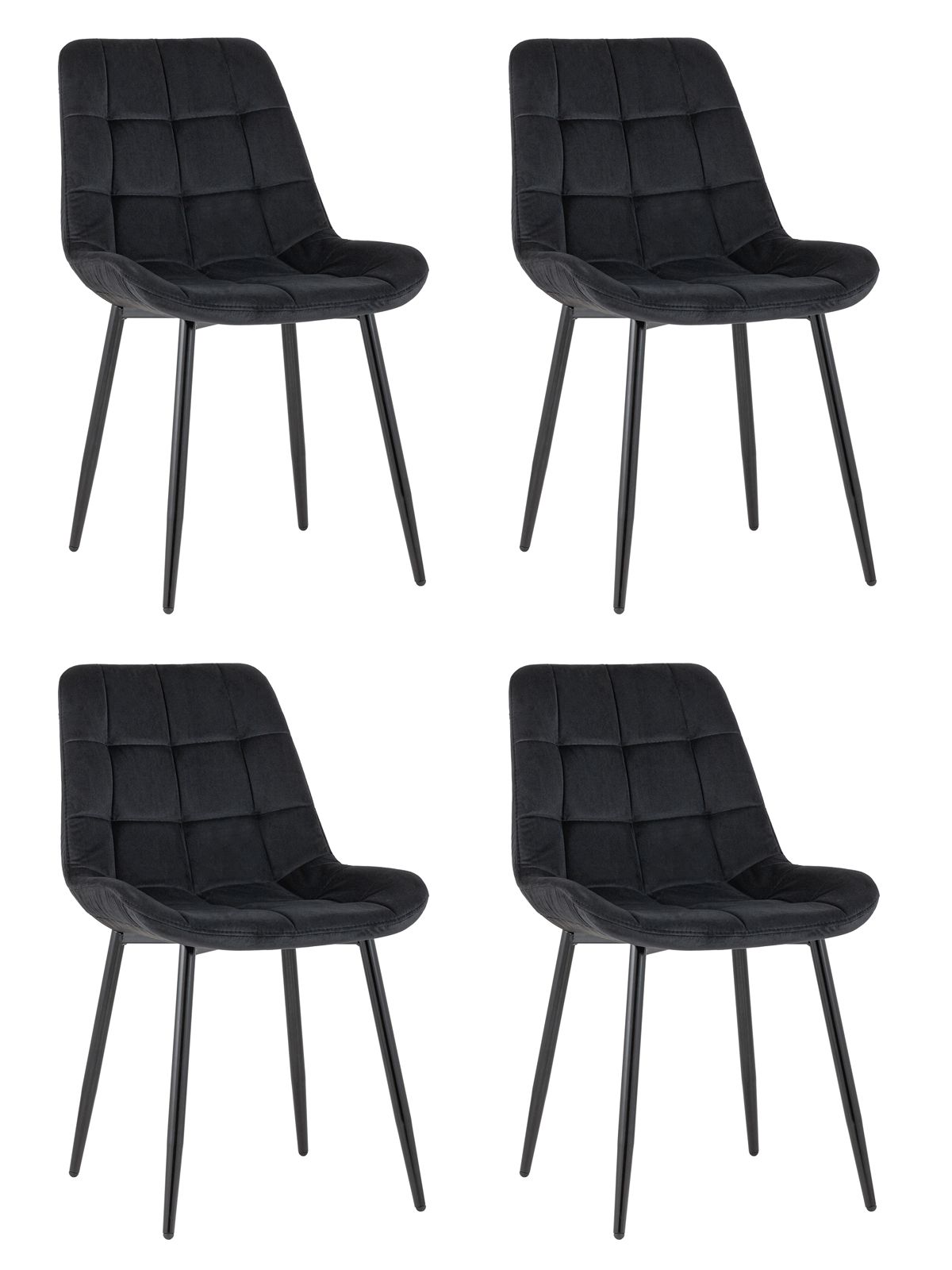 Комплект из четырех стульев Флекс велюр черный ножки из металла черные