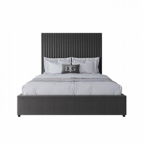 Кровать двуспальная с мягким изголовьем 160х200 см серая Mora